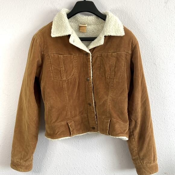 O’Neill Women Golden Caramel Sherpa Lined Corduroy Cropped Style Jacket Size L - Picture 3 of 10